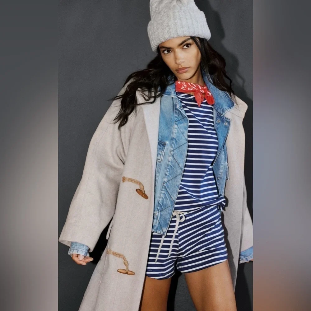 NWT Free People Alma Duffle Coat XS Heathered Coffee Grey Classic Oversized
